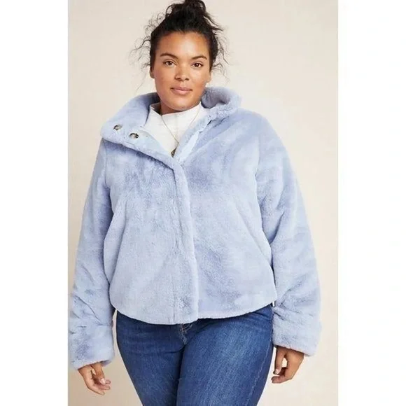 🫐Anthropologie Light Blue Faux Fur Jacket - Picture 2 of 9